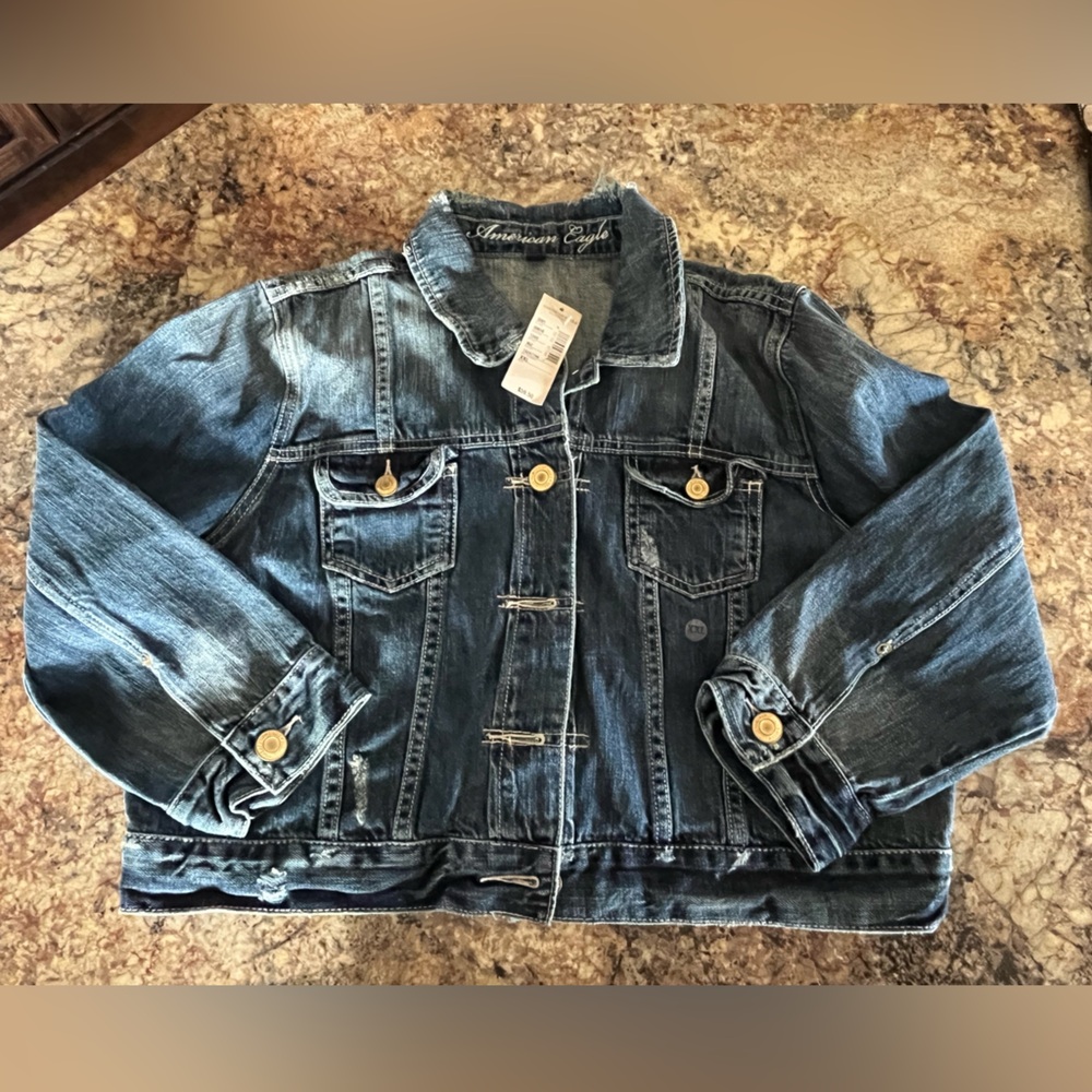 American Eagle Crop Denim Jacket with Button Details
